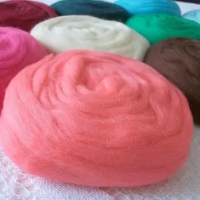 50g Pink Merino Combed Wool Roving Top for Felting or Spinning - 2.5m Fiber Tussah Silk Blend 3655