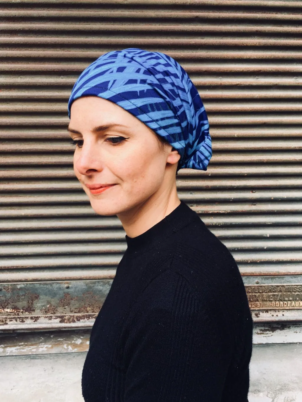 Turban pour chimio et pelade Foudre - Motif bleu palmier
