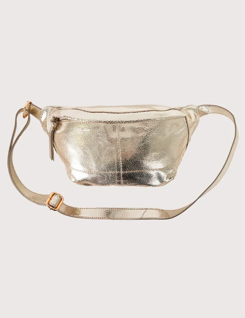 Beige Leather Daino Banana Bag