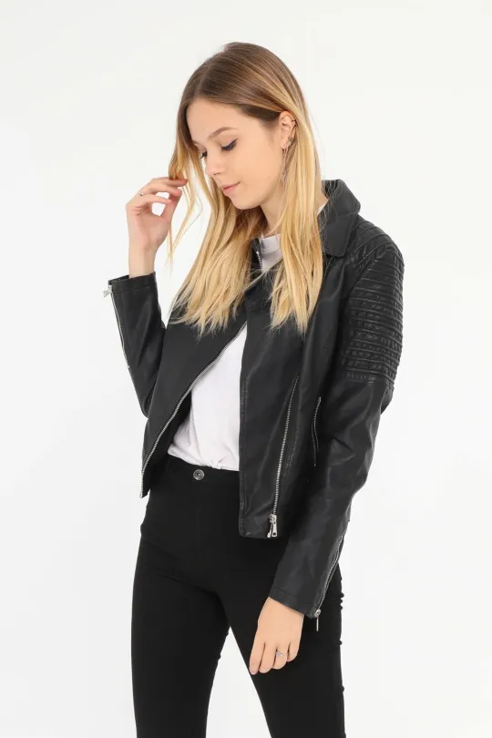 Black faux leather perfect rock woman.