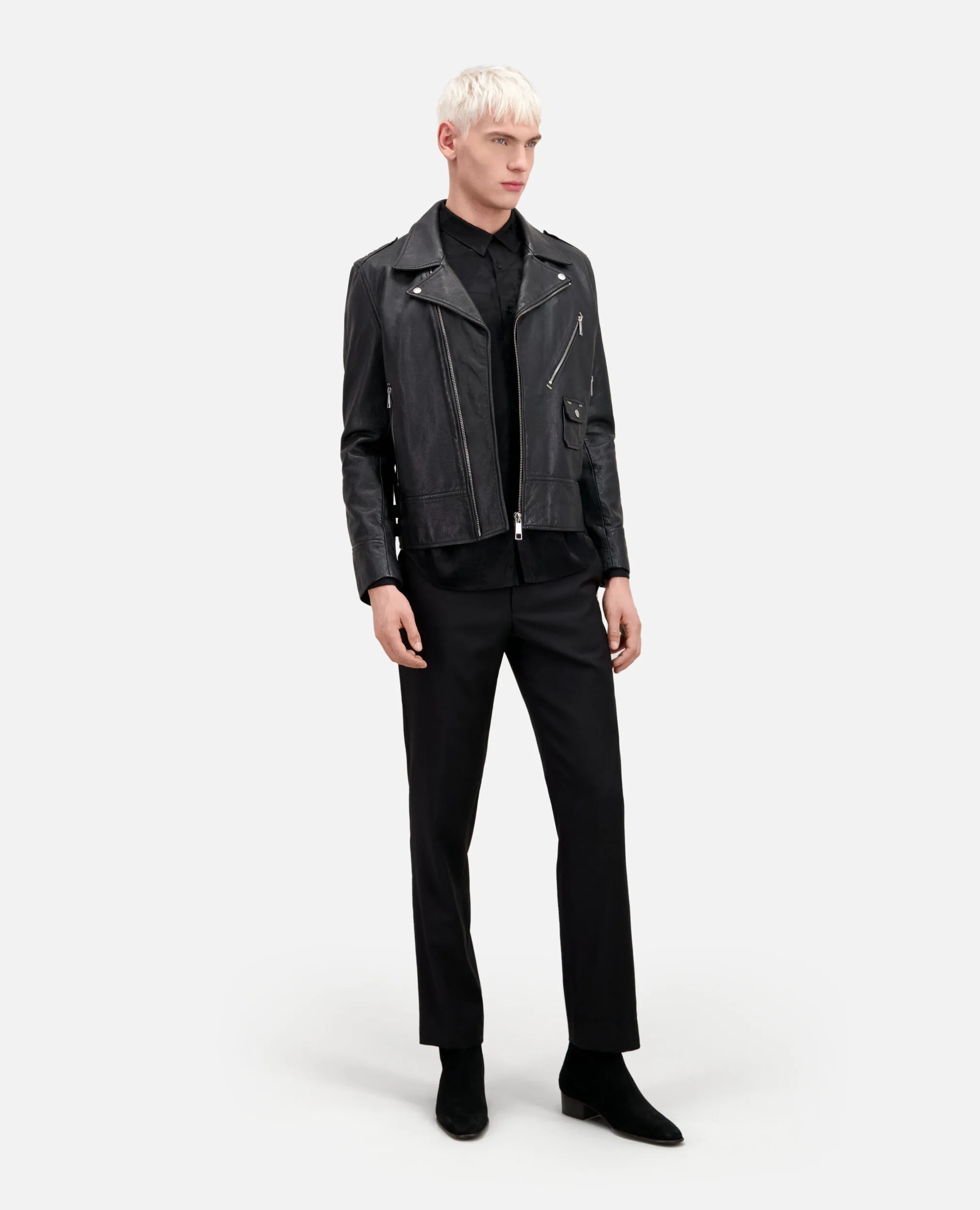 Black leather biker jacket with studs