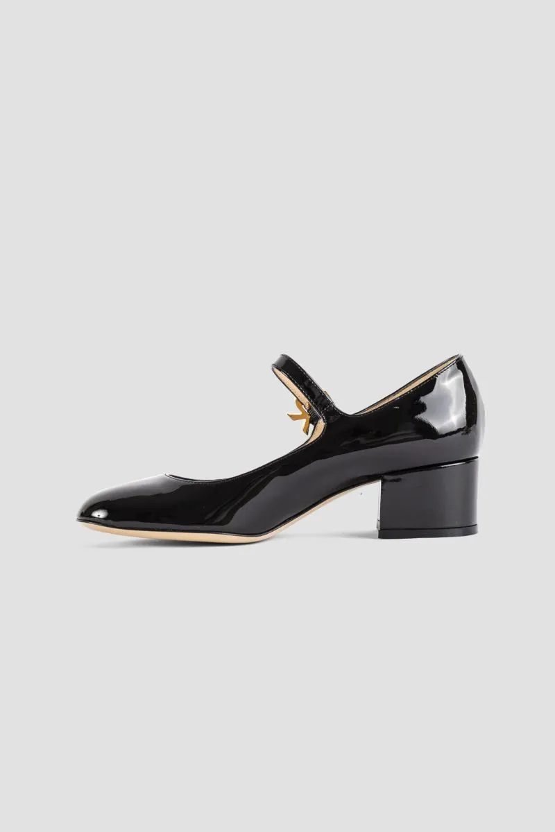 Black patent leather MARY RIBBON baby shoes.