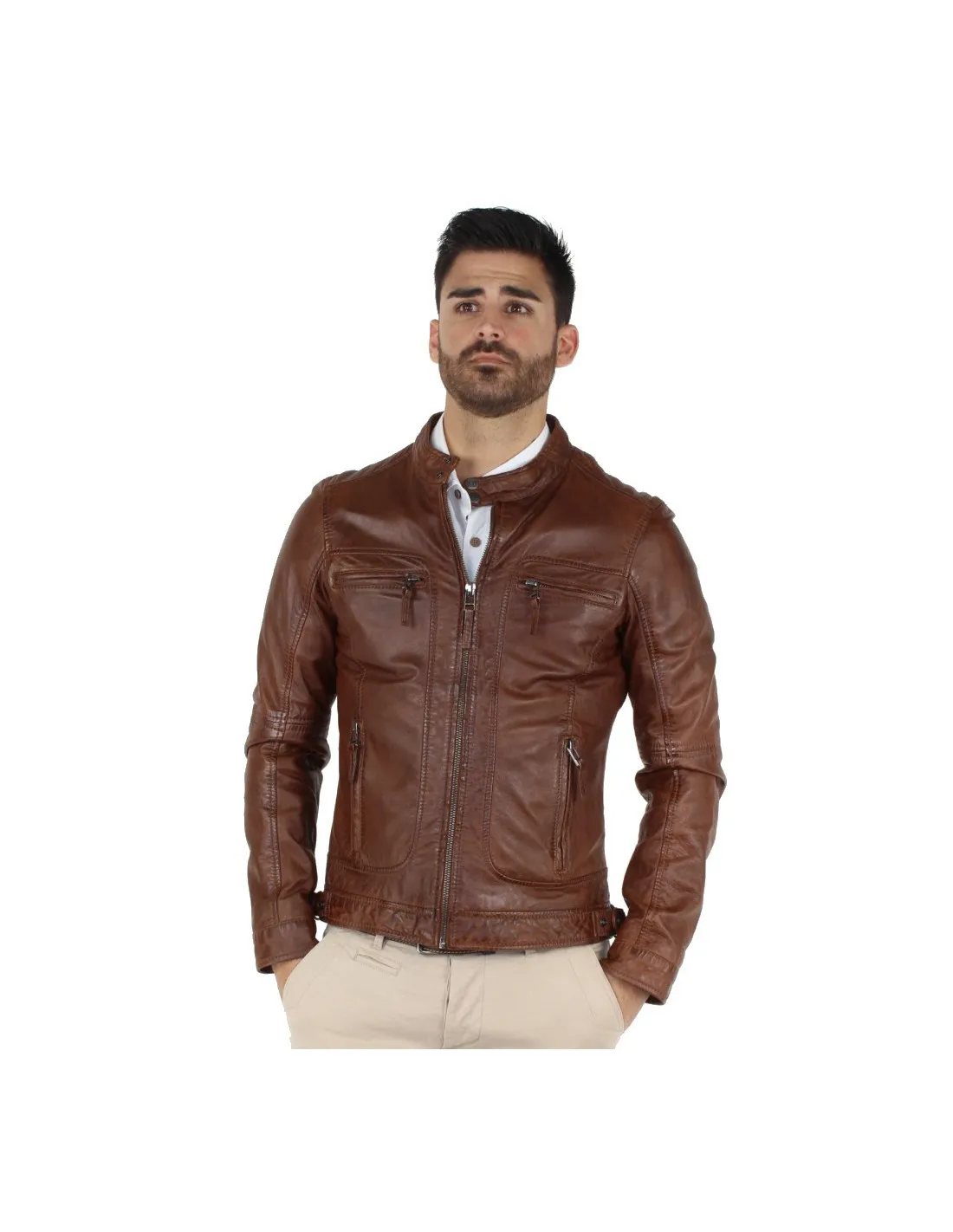 Blouson Oakwood Casey en cuir ref_cco34483 Tabac