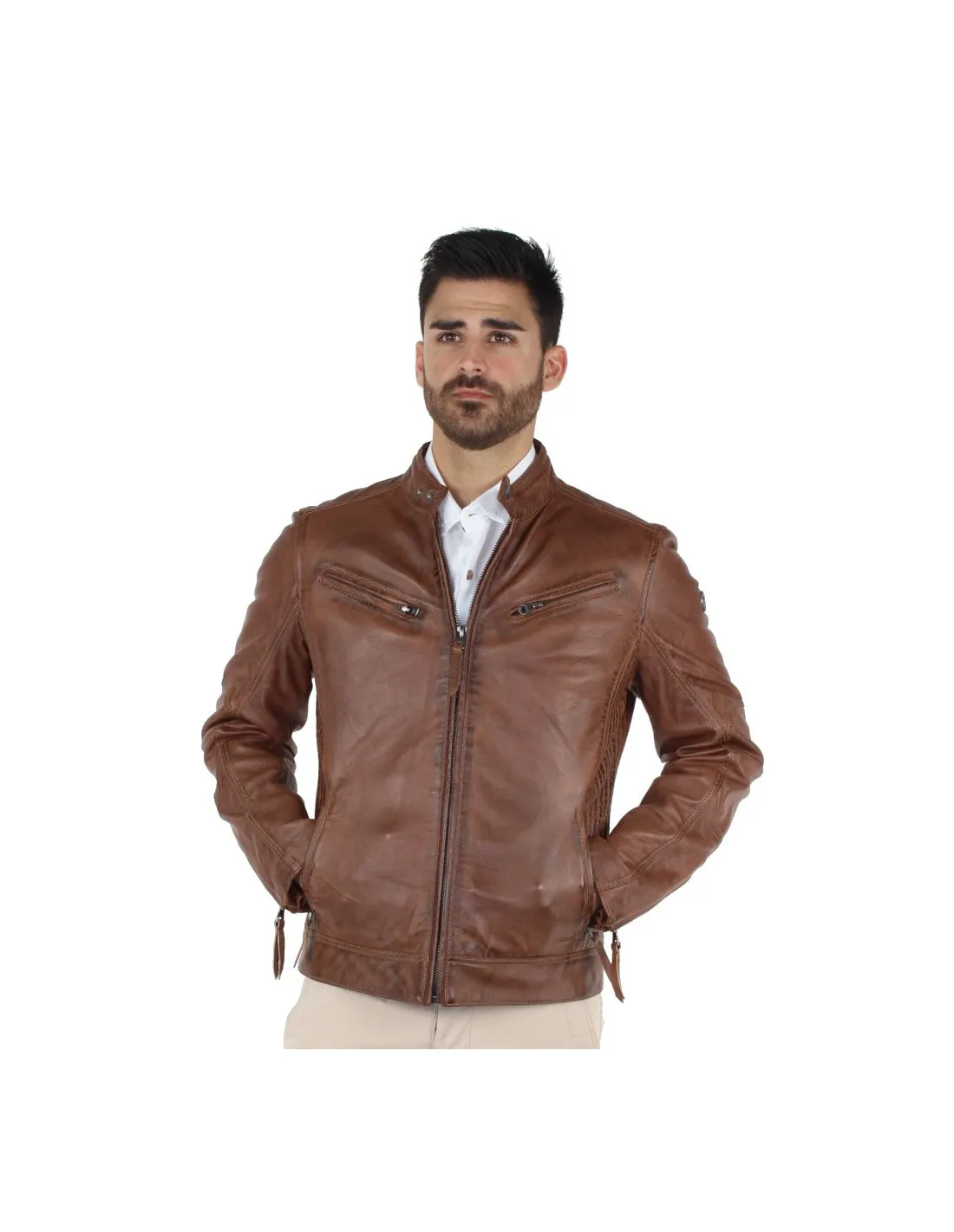 Blouson Redskins Lynch en cuir couleur Cognac
