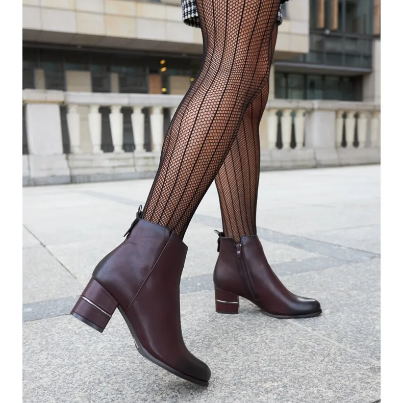 Bordeaux and Black Ankle Boots with Red Decorative Heel - Batista