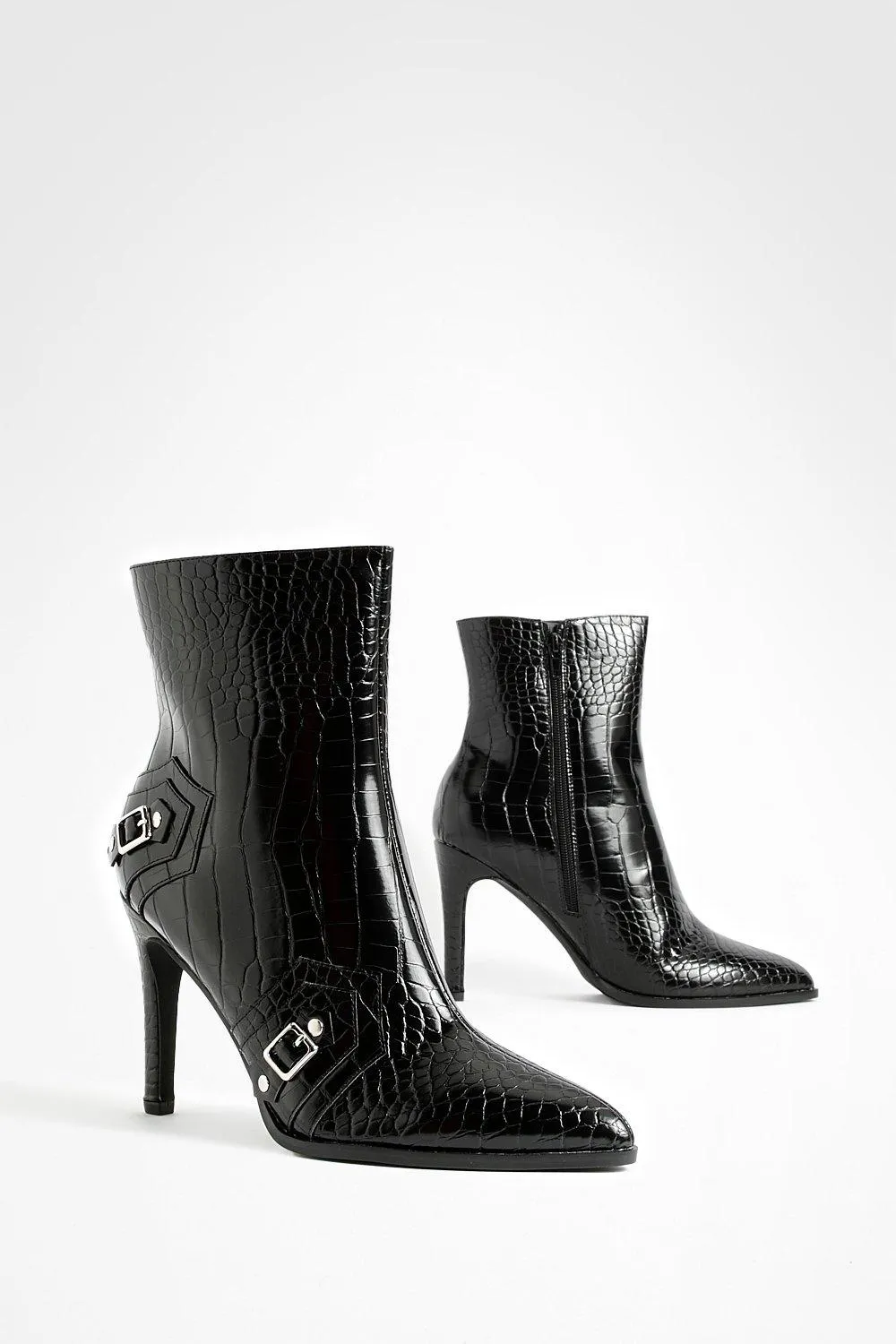 Crocodile stiletto heel ankle boots