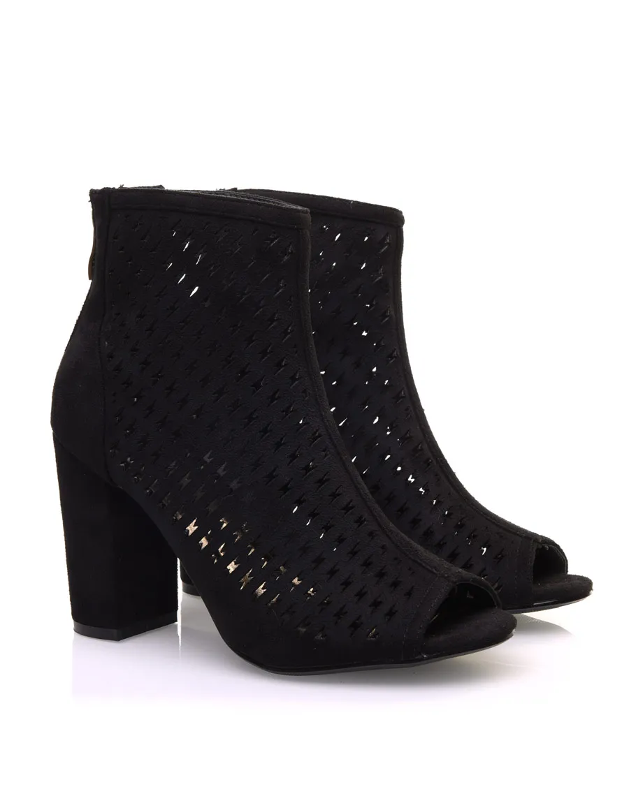 Cutout Black Cutout Heeled Ankle Boots