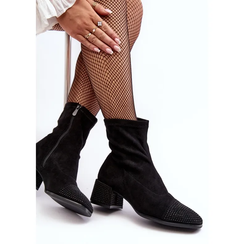 Low Heel Booties with Decorative Detailing for Women, Black Vissias