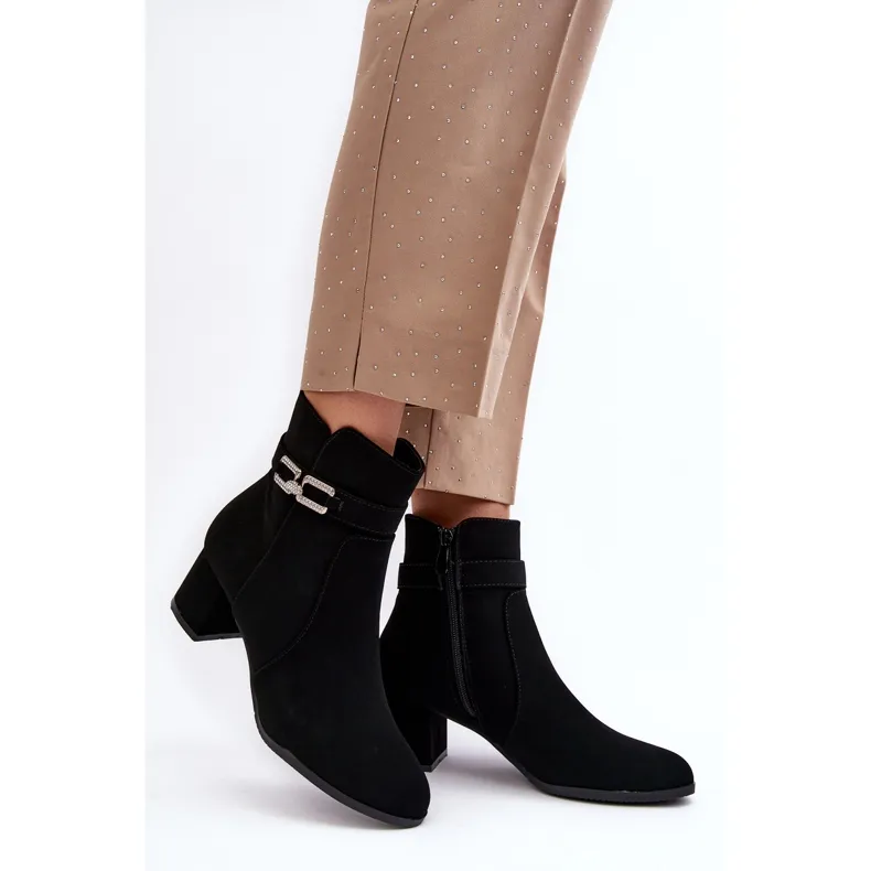 Black Low Heel Women's Ankle Boots with Numissa Decoration