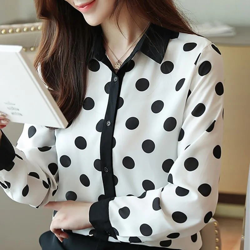 Chemisier Manches Longues Femme Élégance Pois