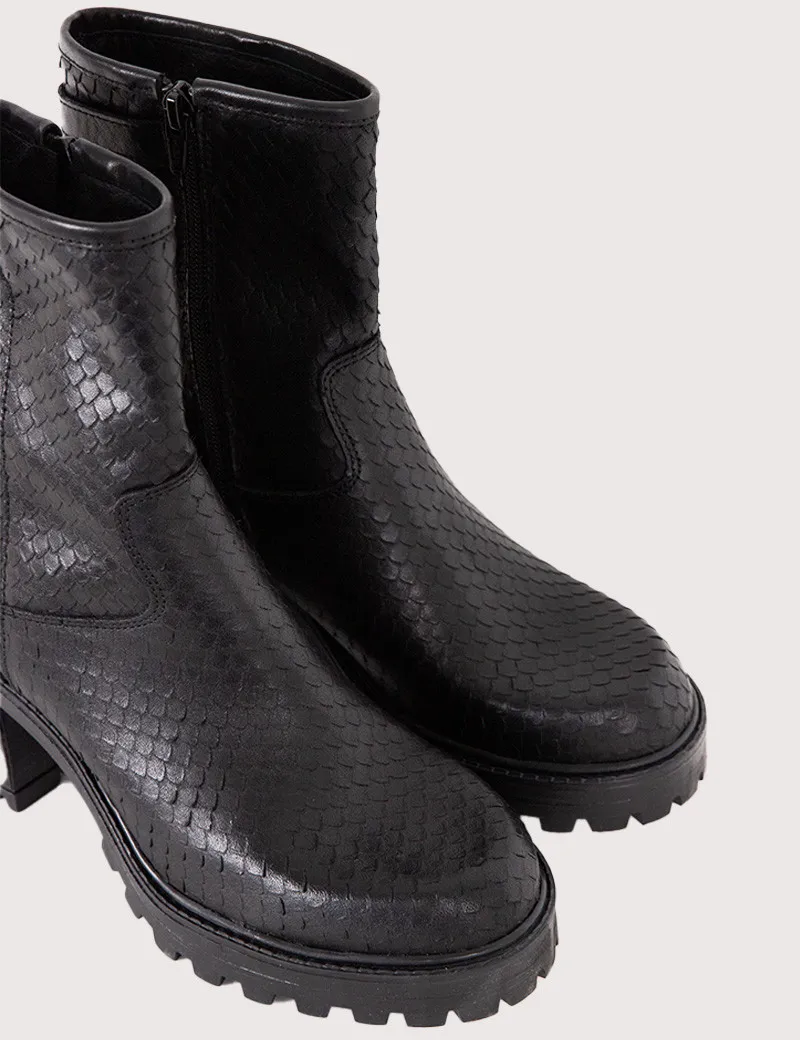 Cilda Noir Leather Short Heel Booties.