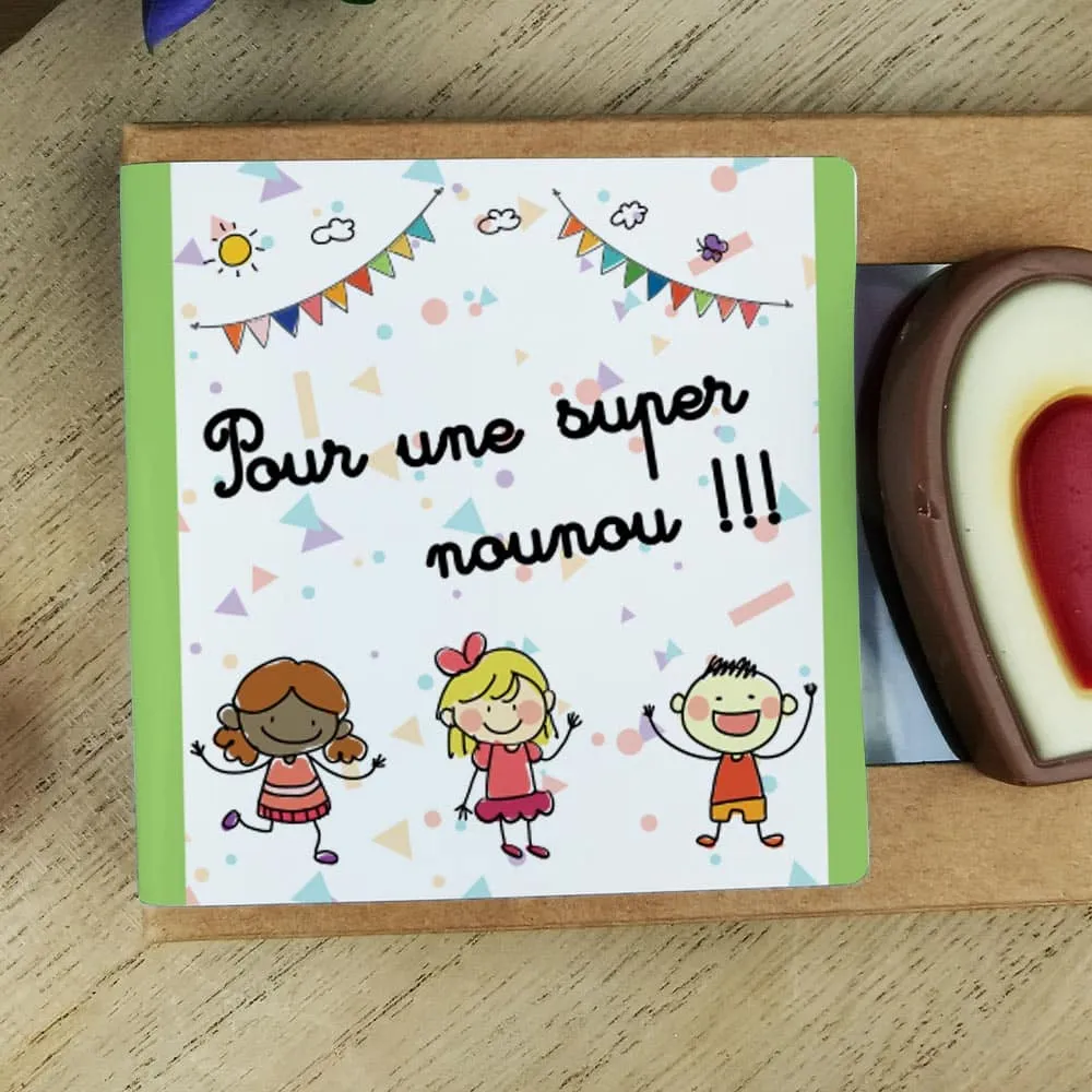 Cœurs au chocolat noir rouge et blanc x4 "Pour une super nounou"