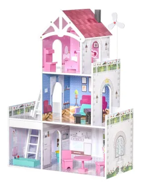 Dollhouse 3-Story Pretend Play Set with Multiple Accessories - N/A