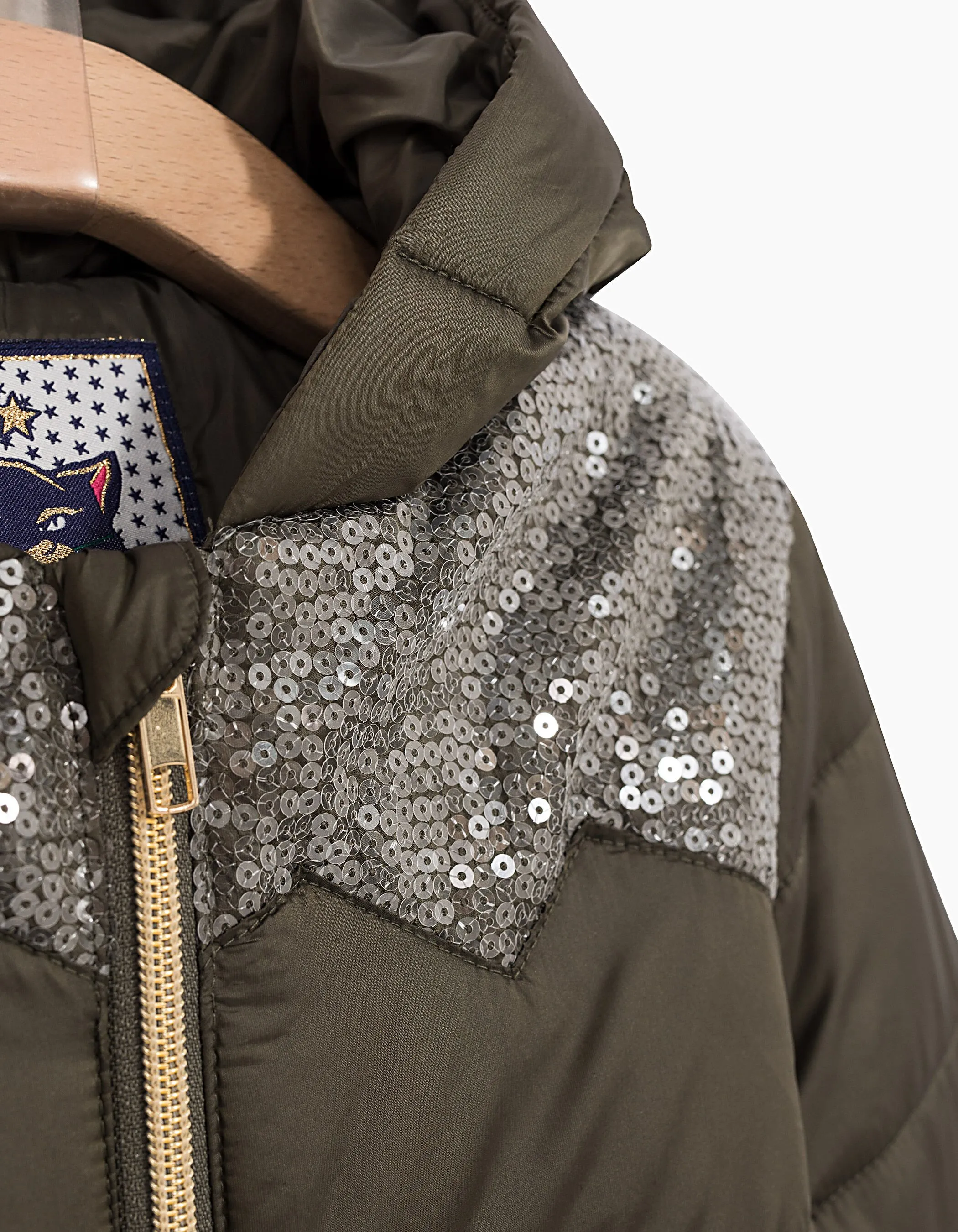 Doudoune à sequins et fourrure amovible rose fille