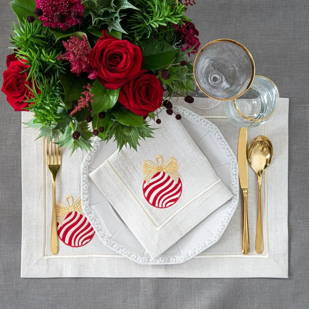 Embroidered napkins christmas bauble mirha - 4 pieces