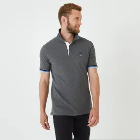 Gray Cotton Pique Polo Shirt with Embroidered Details.