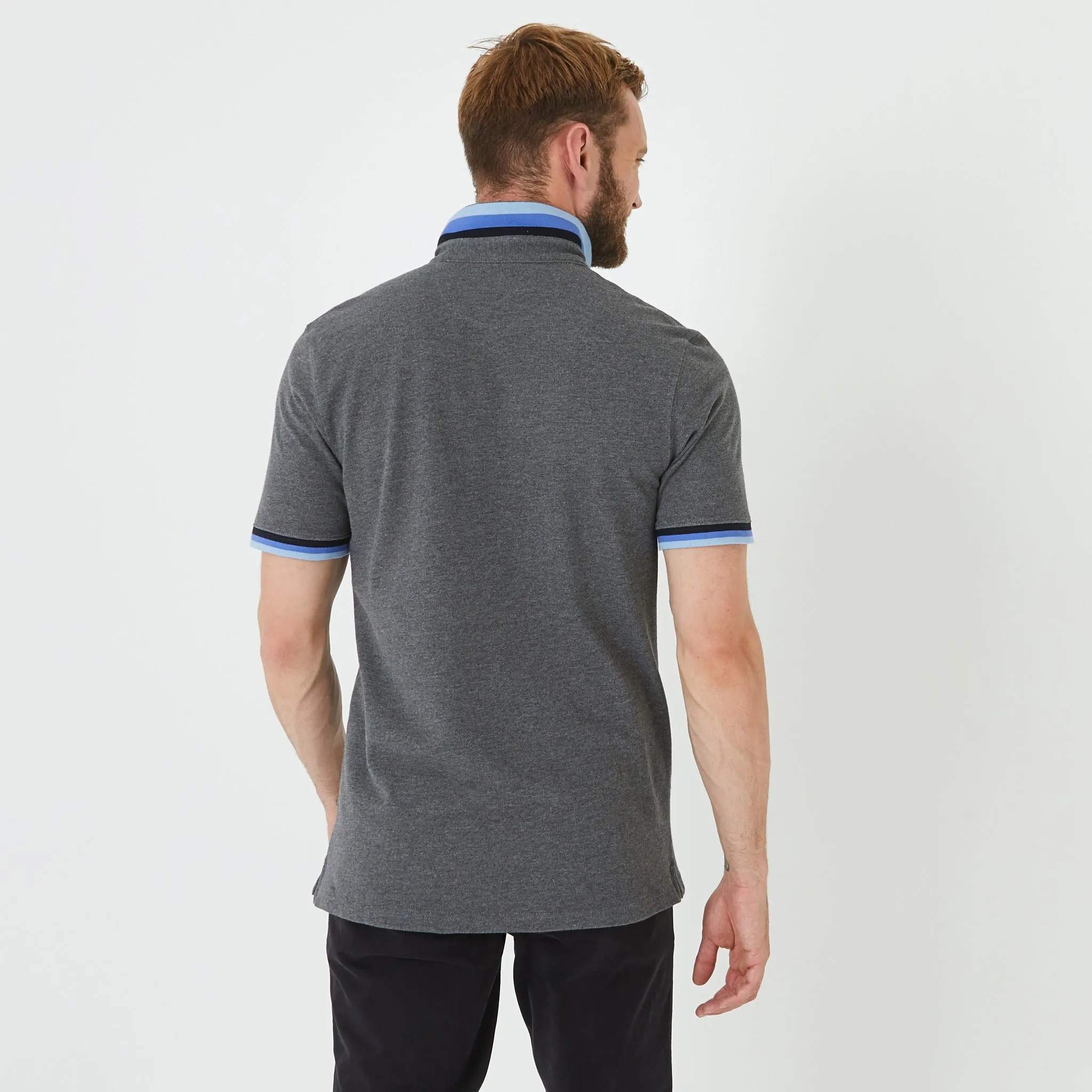 Gray Cotton Pique Polo Shirt with Embroidered Details.