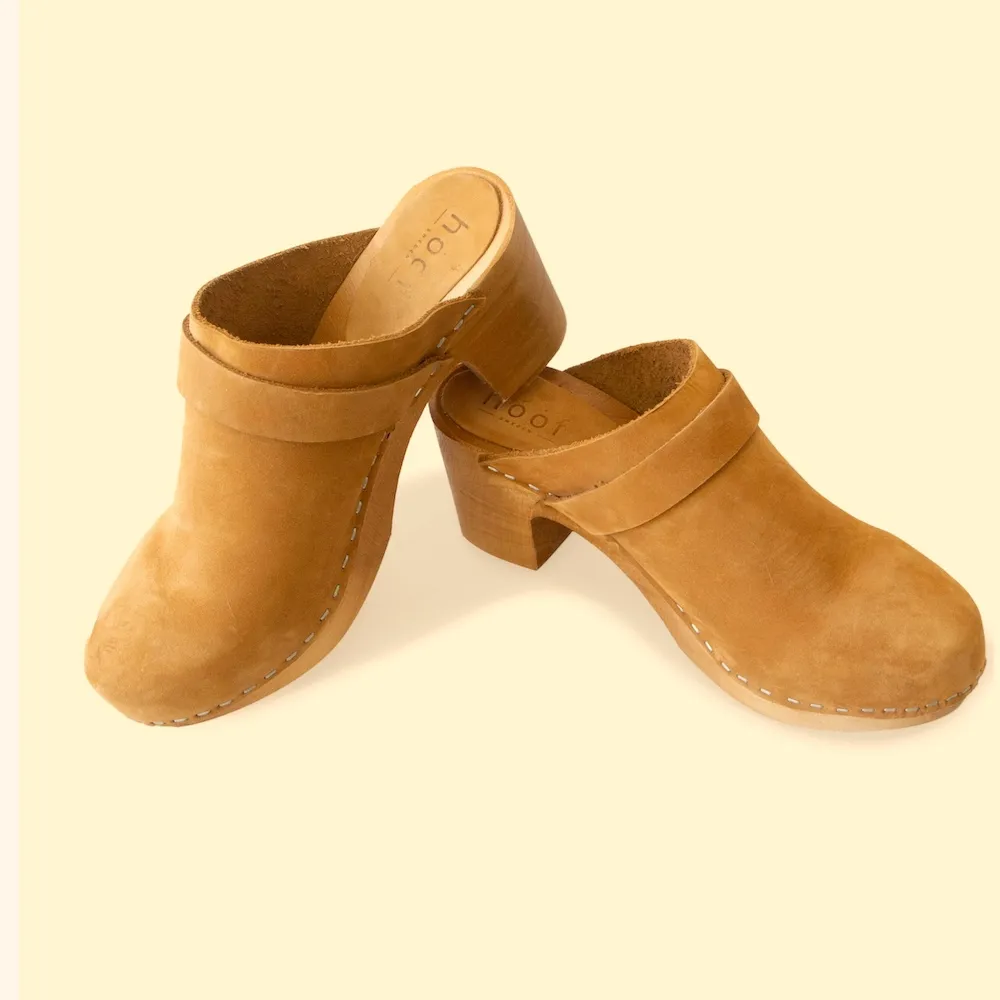 Eglantine Camel Suede Closed Toe Heels 7.5cm