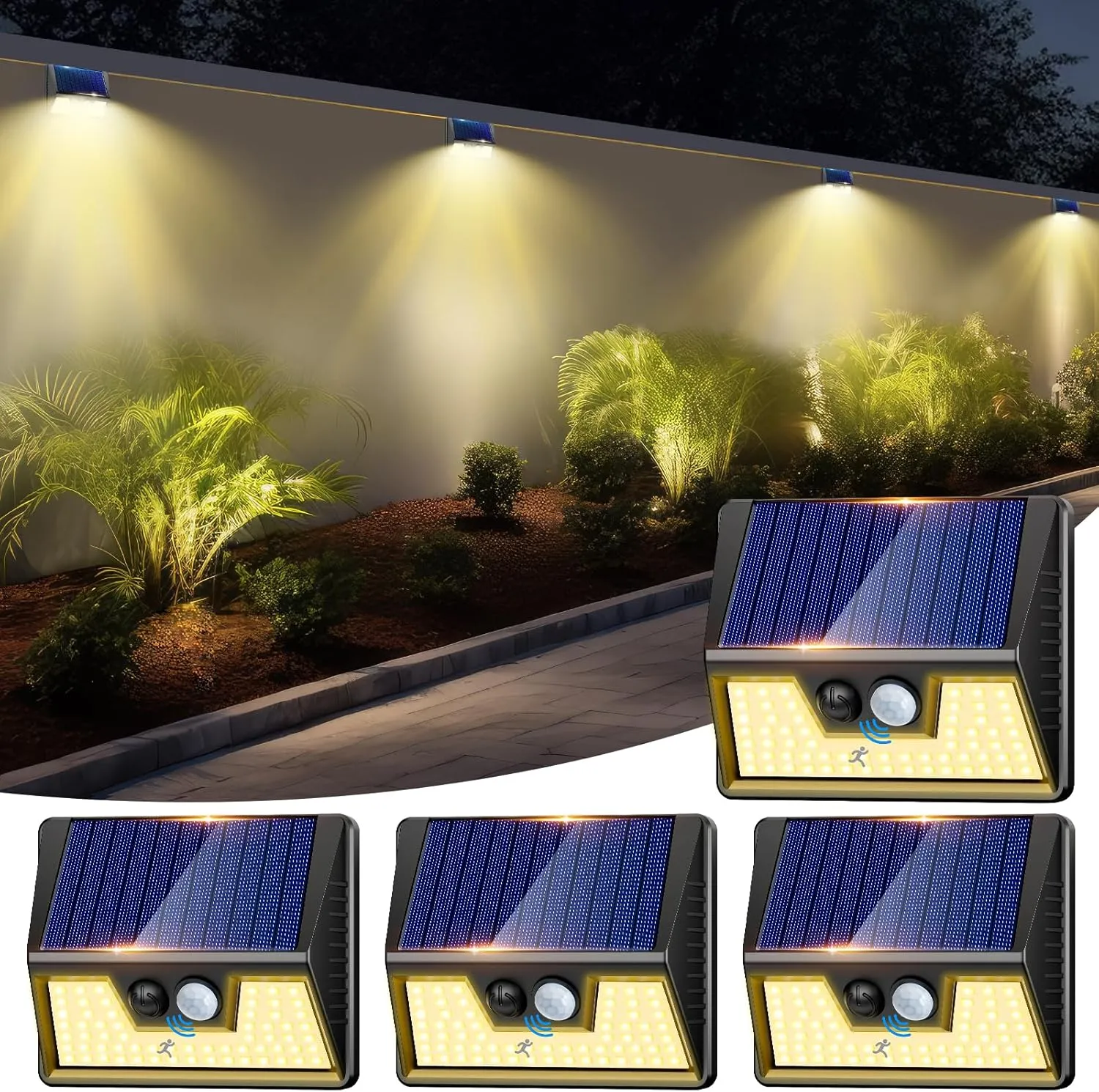Lot de 4 Lumiere Solaire Exterieur Avec IP65 Étanche,Détecteur de Mouv 