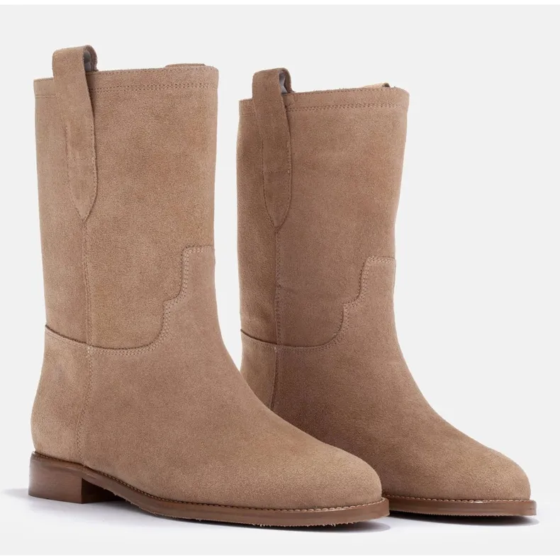 Marco Shoes Beige Low Heel Tube Booties