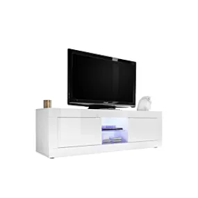 Meuble Tv BASIC 2 Portes 180cm - Blanc Laqué Brillant