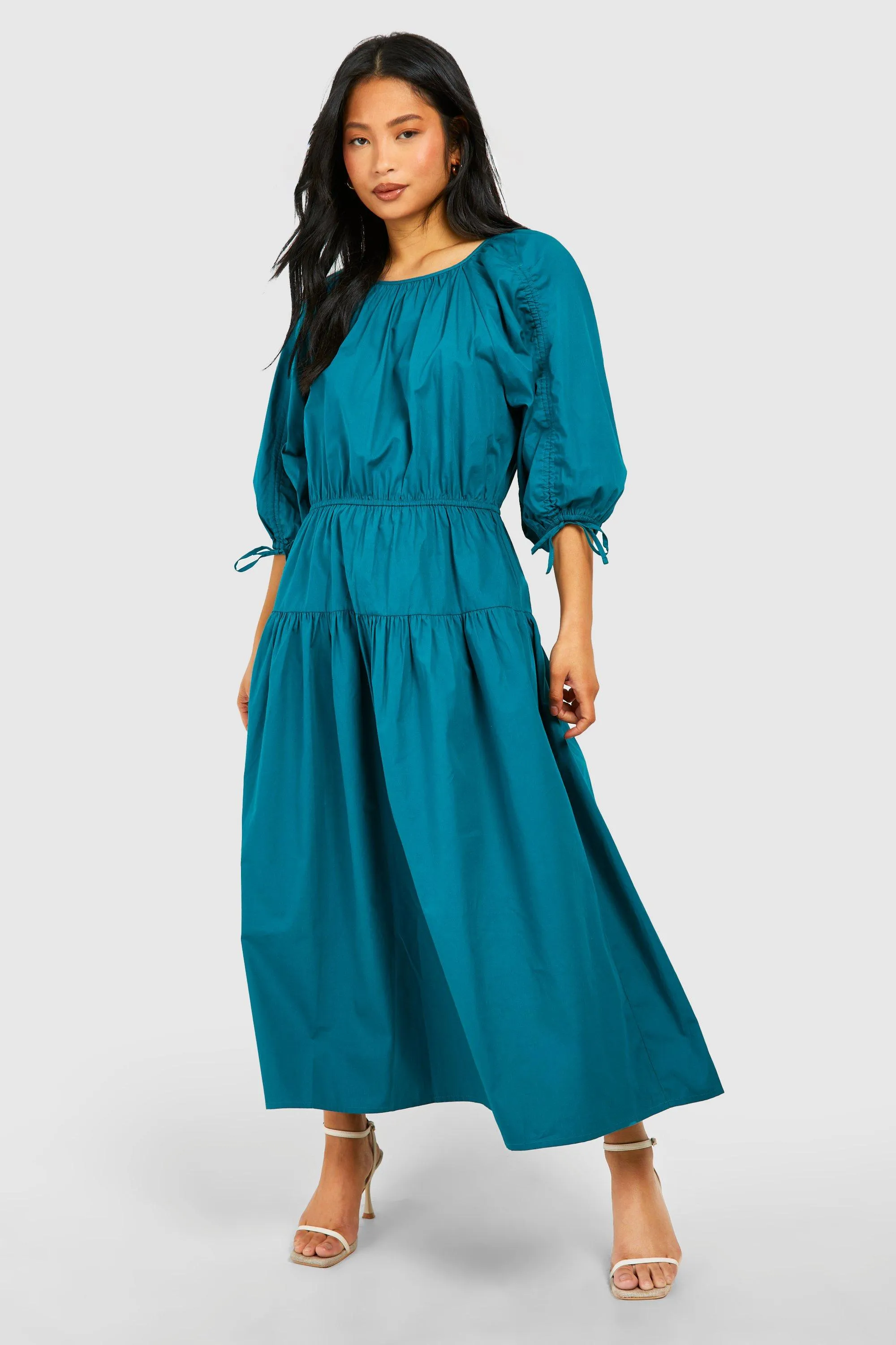 Petite - Robe mi-longue à manches bouffantes