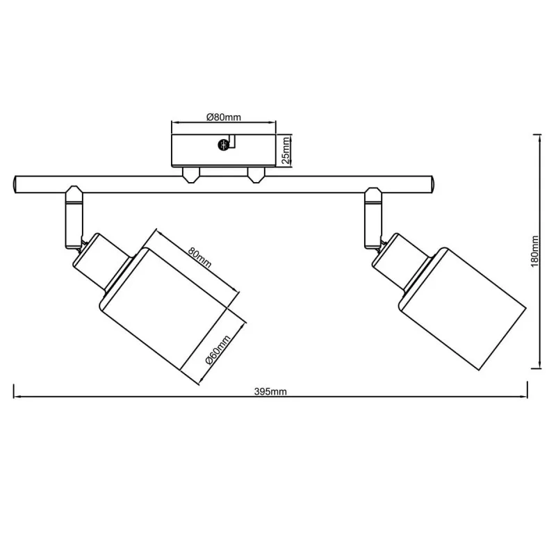 Plafonnier LORALIE 2x40W E14 Noir-verre fumé