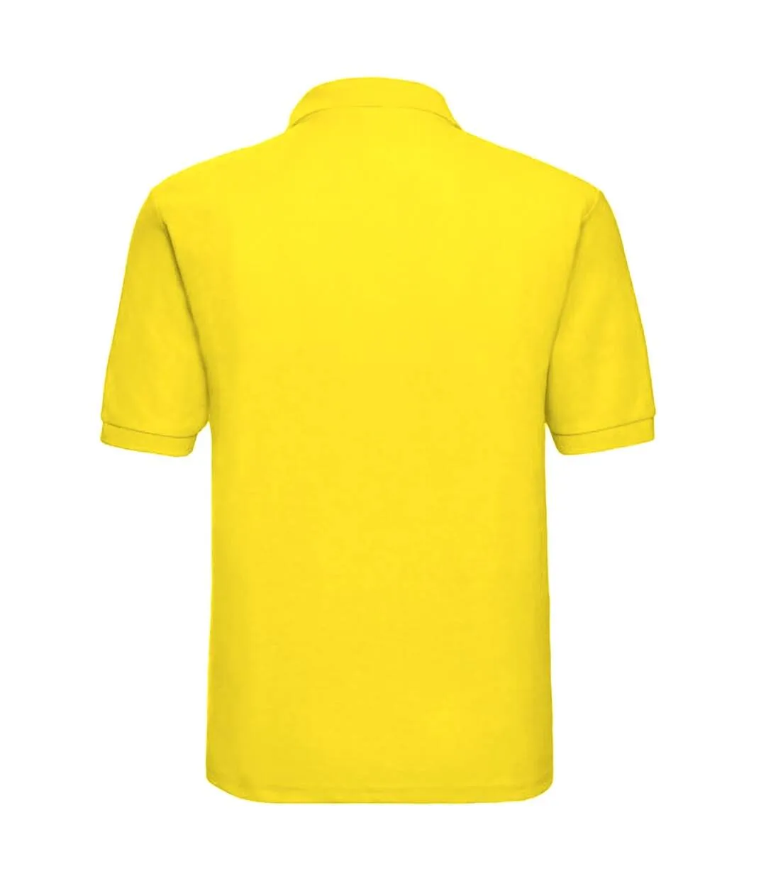 Yellow Russell men's short sleeve polo.