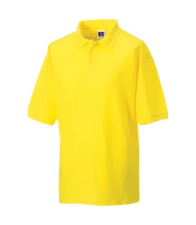 Yellow Russell men's short sleeve polo.