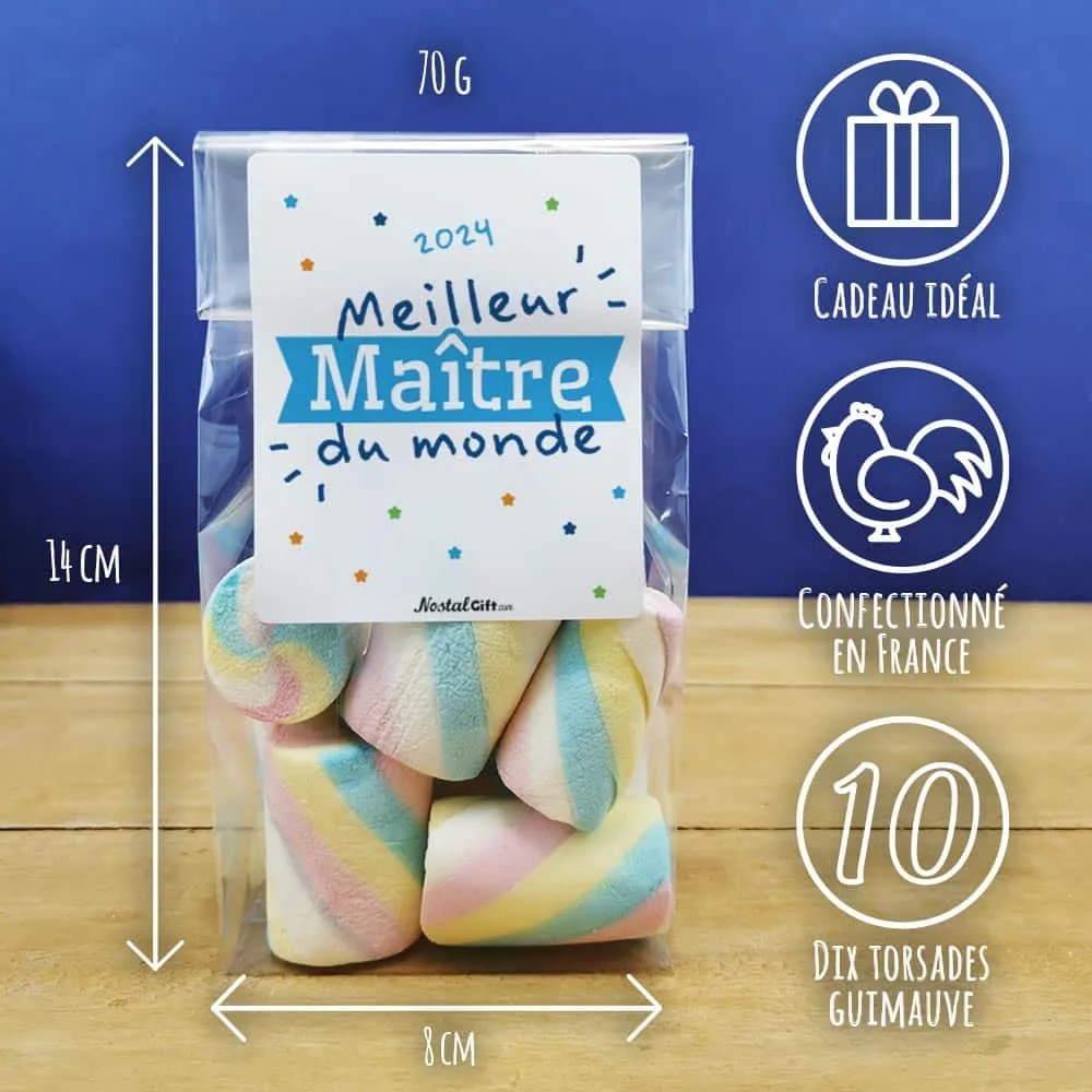 Sachet guimauves torsades x 10 "Meilleur maître du monde"