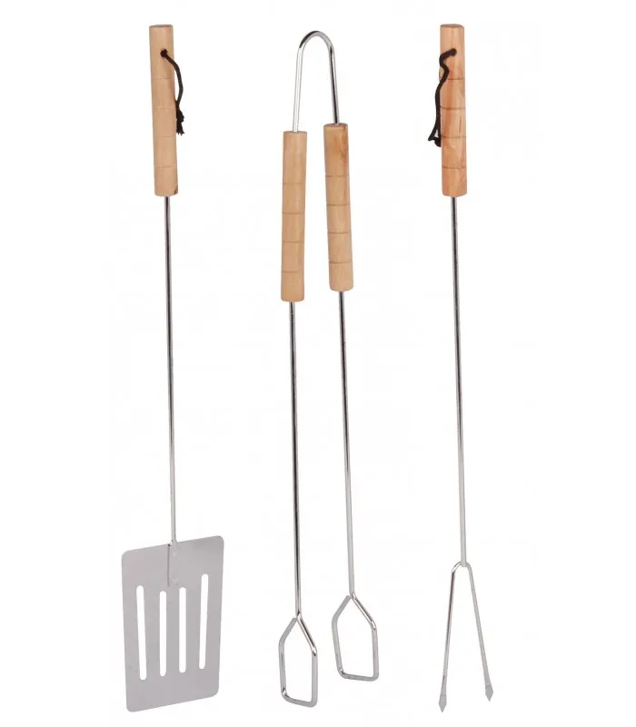 Set de 3 Ustensiles pour Barbecue Acier et Bois