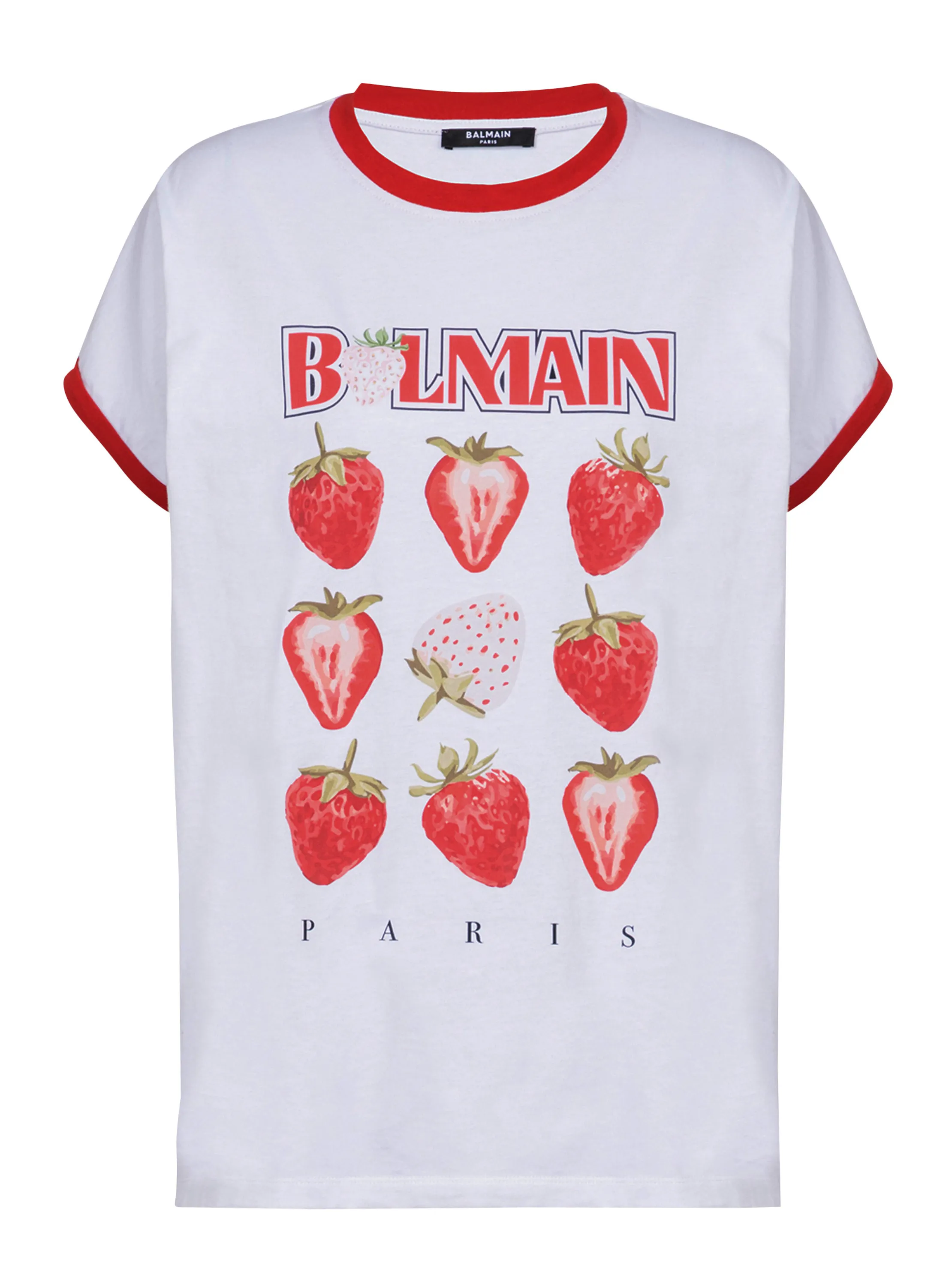 T-SHIRT BICOLORE IMPRIMé BALMAIN FRAISE - BALMAIN pour FEMME | Printemps