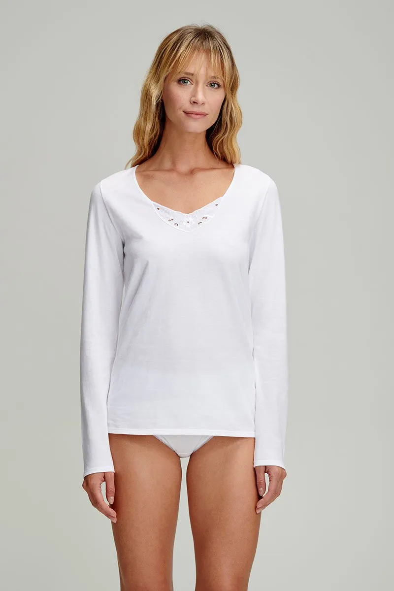 T-shirt manches longues avec dentelle - coton léger issu de l'agriculture biologique
