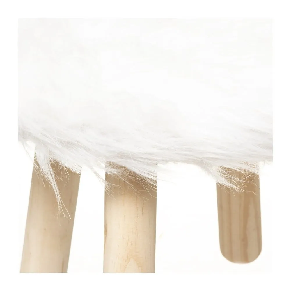 Tabouret pour enfant lapin en bois et fourrure blanche h38cm