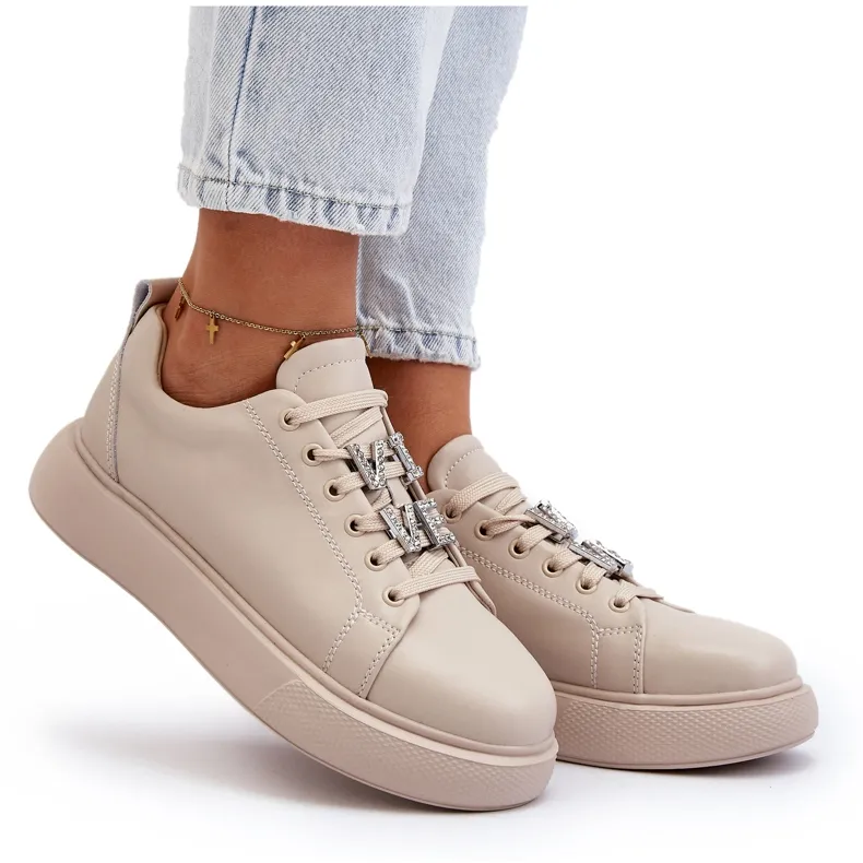 Vinceza Leather Women's Baskets with Beige Decorations - Dysuria