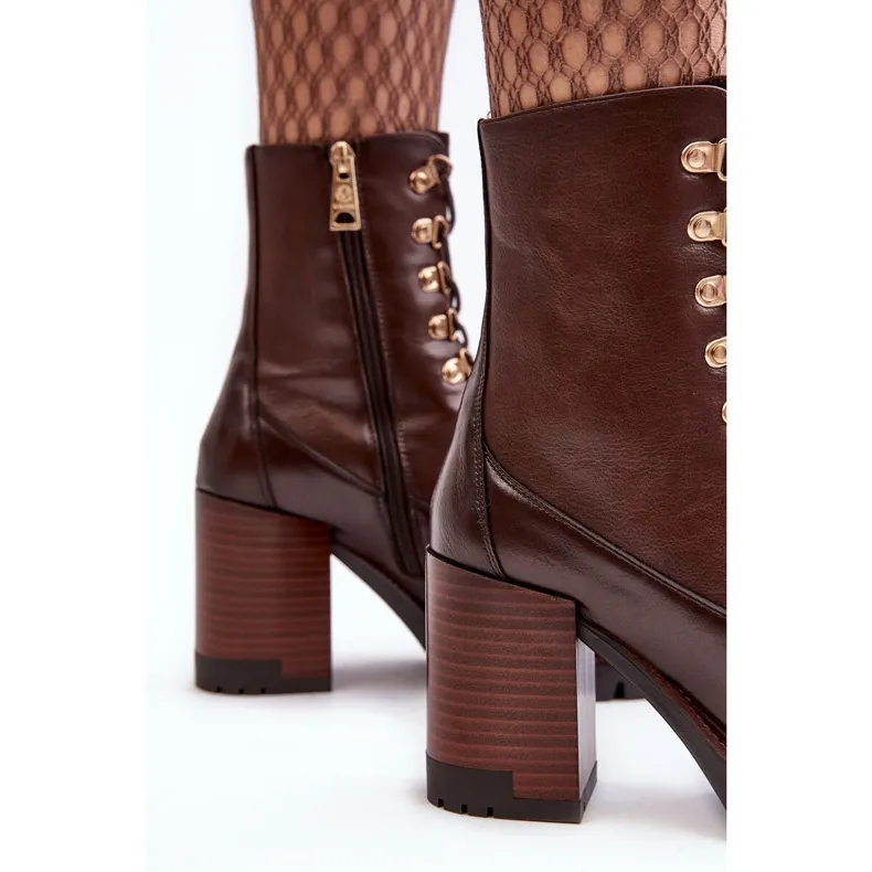 Vinceza lace-up ankle boots with chunky high heel, Brown Lathia brown.