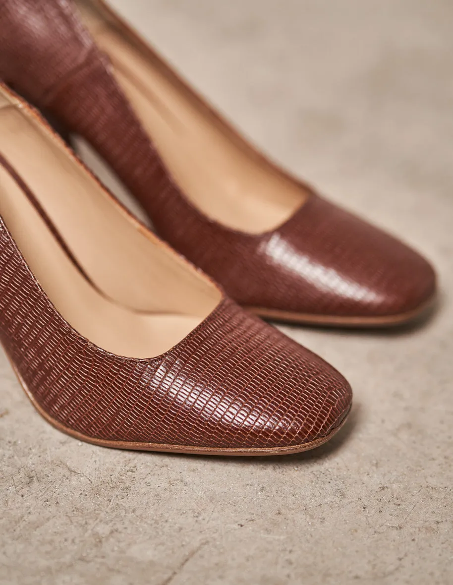 Violet Pumps - Brown Lizard Leather