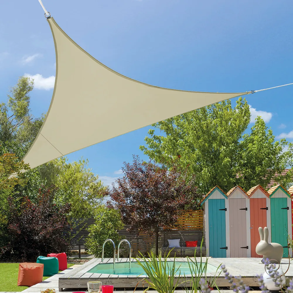Voile d'ombrage triangulaire et extensible ivoire - 3,6x3,6x3,6 m